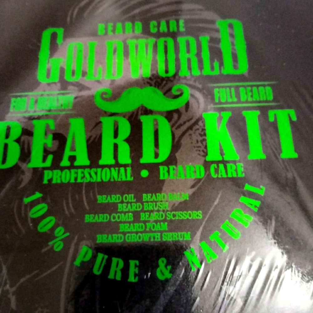 New Goldworld  beard kit, foam brush, oil, scissors, balm, comb & growth serum